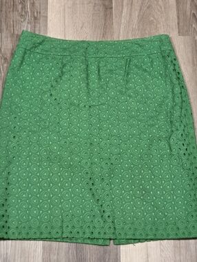 Talbots 10P St Patrick’s Day Green Eyelet Textured Cotton Pencil Skirt Lined